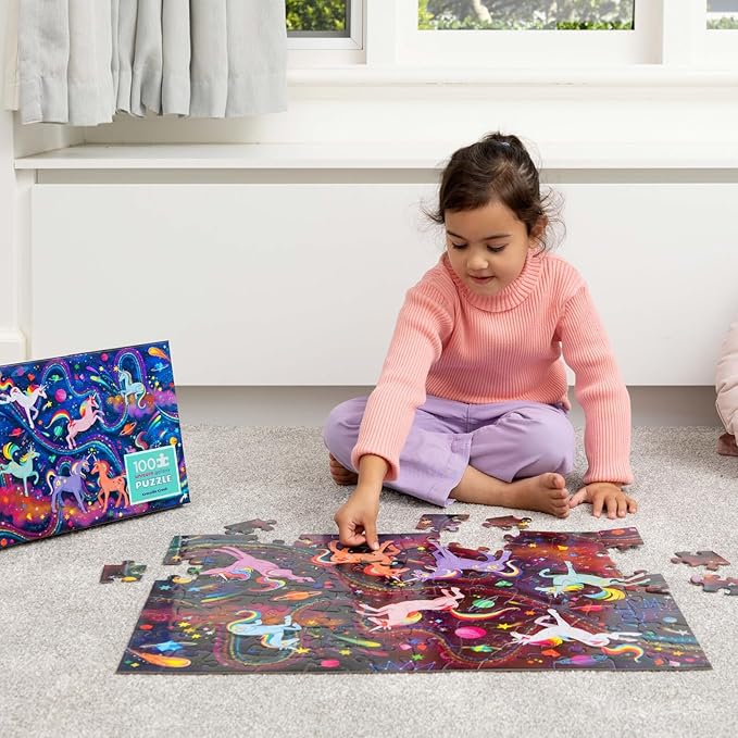 Crocodile Creek 100-Piece Jigsaw Puzzle for Kids Ages 5 and Up - Fun and Educational Table or Floor Holographic Foil Puzzle - Heavy-Duty Box for Storage - Unicorn Galaxy - 24" x 18" Finished