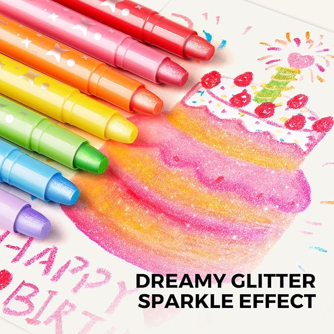 Jar Melo Glitter Crayons for Toddlers 1-3, Non-Toxic Washable Crayons for Kids, Ultra-Silky and Twist, Ideal Coloring Gift for Boys and Girls, 24 Colors