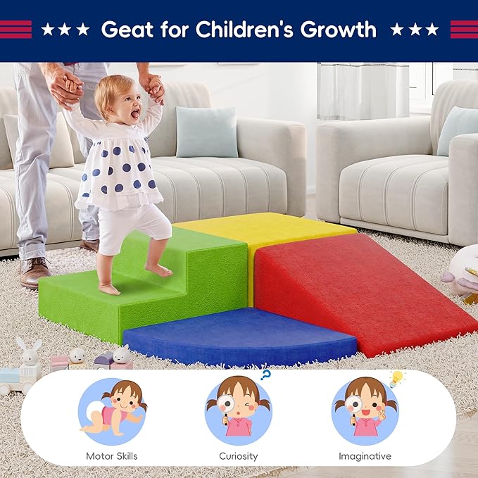 TOLEAD Large Baby Climbing Blocks 4pcs Climbing Toys for Toddlers - Ultra High Density Soft Foam Play Gym Equipment Easy Wash for Indoor Nursery