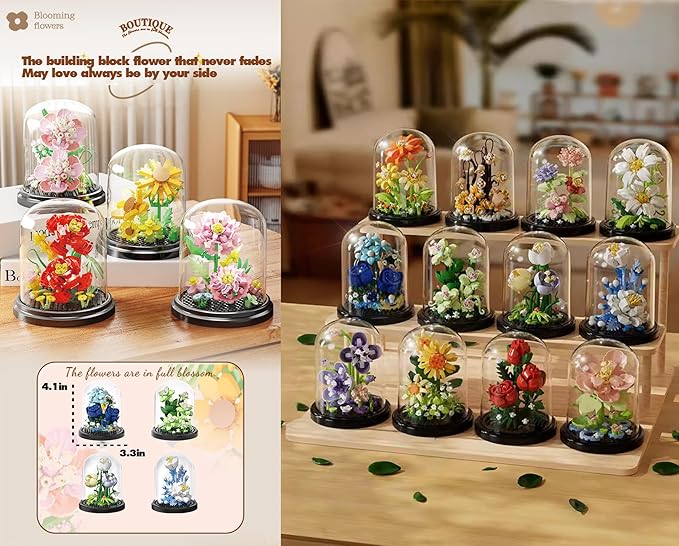 Eternal Love Home Bouquets Dust Cover Set Building Toy Creative Assembly Bonsai Tree, Ideal for Valentine's Anniversaries Birthday