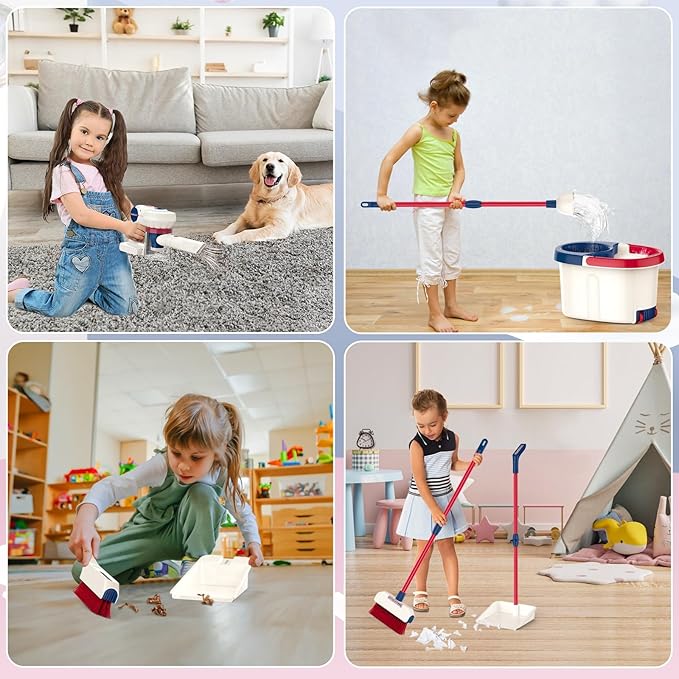 Fistone Kids Cleaning Toy Set for Toddlers, 12 Pcs Vacuum Cleaner, Sweeper, Bucket, Mop, Pretend Home Cleaning Play Set Gifts for Boys & Girls