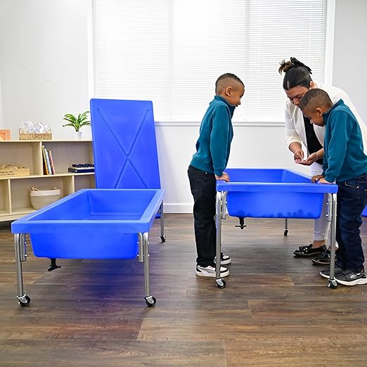 Children's Factory Sensory Sand and Water Activity Table and Lid Set for Preschool, Daycare, Classroom, Outdoor Play, 18”, Blue