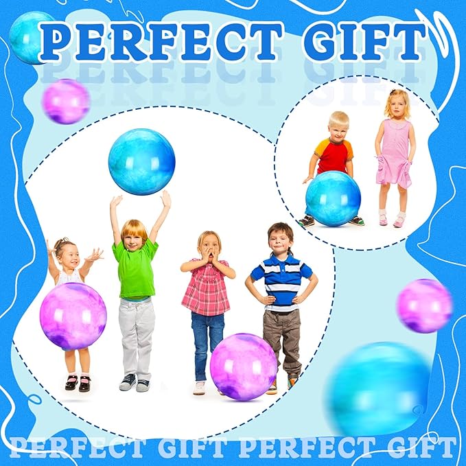 Deekin 2 Pcs 15 Inch 18 Inch Marbleized Bouncy Balls Large Inflatable Rubber Sensory Ball for Playground Outdoor Water(18 Inches,Blue and Purple)