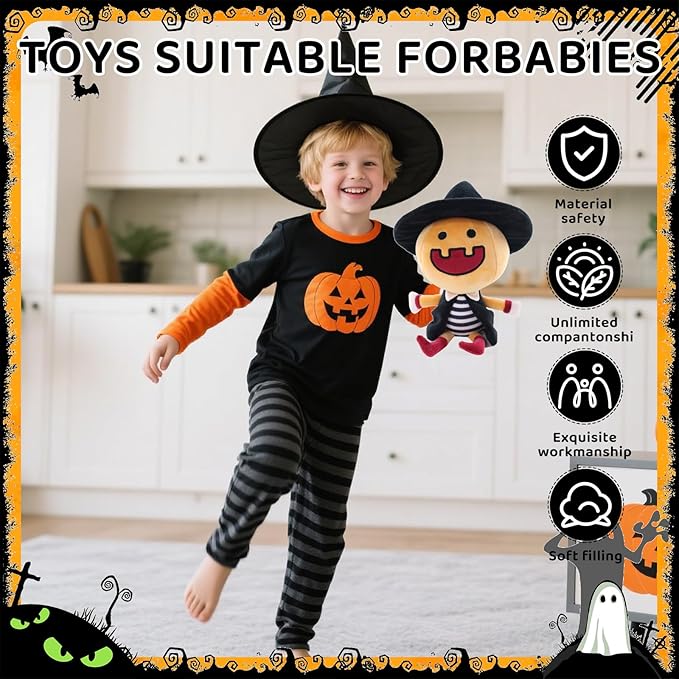 Sew Butiful Halloween Stuff Doll Cute Plushie Stuffed Yellow Pumpkin Boy Toy Gift for Kids, Girls, Children