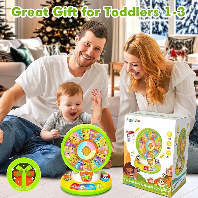 Toy for 1 2 3 Year Old Boys Girls, Spin and Sing Alphabet Baby Musical Learning Toys for Toddler 12-18 Months, Interactive Games with Light and Animals Sounds, Christmas Birthday Gifts for Ages 1-3