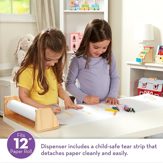 Melissa & Doug Wooden Tabletop Paper Roll Dispenser With White Bond Paper (12 inches x 75 feet) Drawing For Kids Art, Craft Roll For Kids