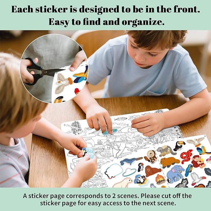 Find The Animal Sticker Book for Kids Ages 2-4, Include 20 Theme Stickers for Kids, Learning & Educational Toy, Find Over 400+ Hidden Object, Airplane Toys for Toddlers 3-5, Preschool Activities