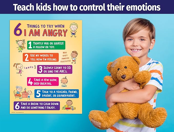 ZOCO – 6 Anger Control Strategies Poster – Calm Down and Manage Emotions for Toddlers – Classroom Behavior Management for Preschool, Daycare, and Homeschool – Made in USA