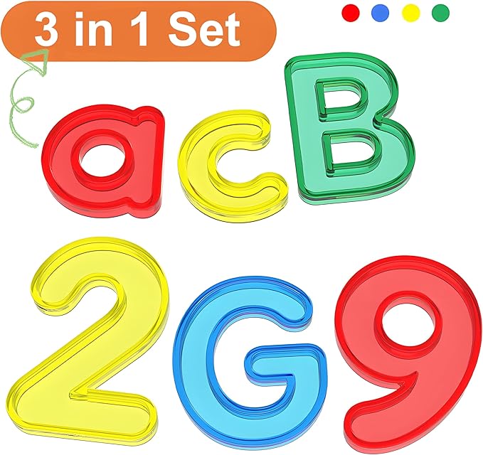Light Table Toys 66 Pcs Translucent Capital and Lowercase Letters and Numbers,Light Table Manipulatives and Accessories for Kids