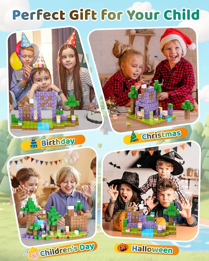 123PCS Magnetic Blocks - Forest Castle Theme Magnetic Blocks Building Toys, Toddler Magnet Toys STEM Building Game Sensory Gift for Kids Ages 3 4 5 6 7 8 9+ Boys Girls Birthday Gifts