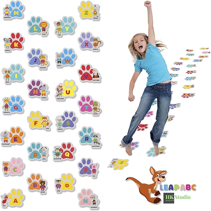 Classroom Decor Sensory Path Decals for Floor & Wall - Alphabet ABC Hop & Walk Footprint Hopscotch Floor Stickers for Boosting Gross Motor Skills