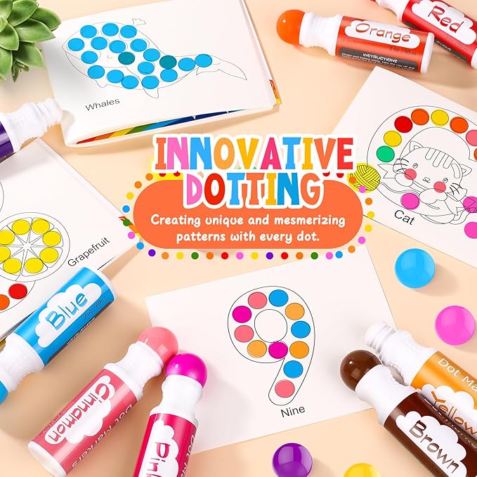 Soucolor 96-Pack Washable Dot Markers for Kids & Toddlers | 8 Vibrant Colors | Non-Toxic Bingo Daubers | Preschool Arts & Crafts, Classroom Supplies | Paint Dabbers for Endless Creative Fun