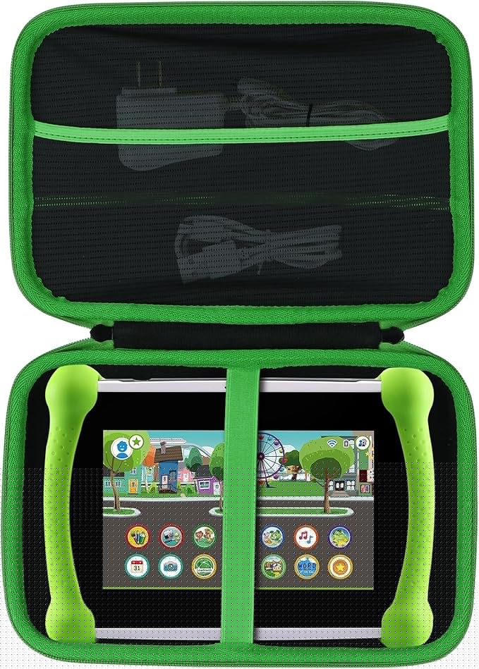 Storage Case Compatible with Leapfrog LeapPad Academy/LeapPad Ultimate/Epic Academy Edition 7-Inch Touchscreen Learning Tablet (Black + Green Case)