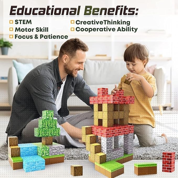 100PCS Magnetic Blocks-Build Mine Magnet World Set for Boys & Girls Age 3-5 6-8, STEM Sensory Toys for Toddlers Gifts for 3+ Years Old Girls Boys,1" Magnet Cubes Classroom Must Haves Construction Toys