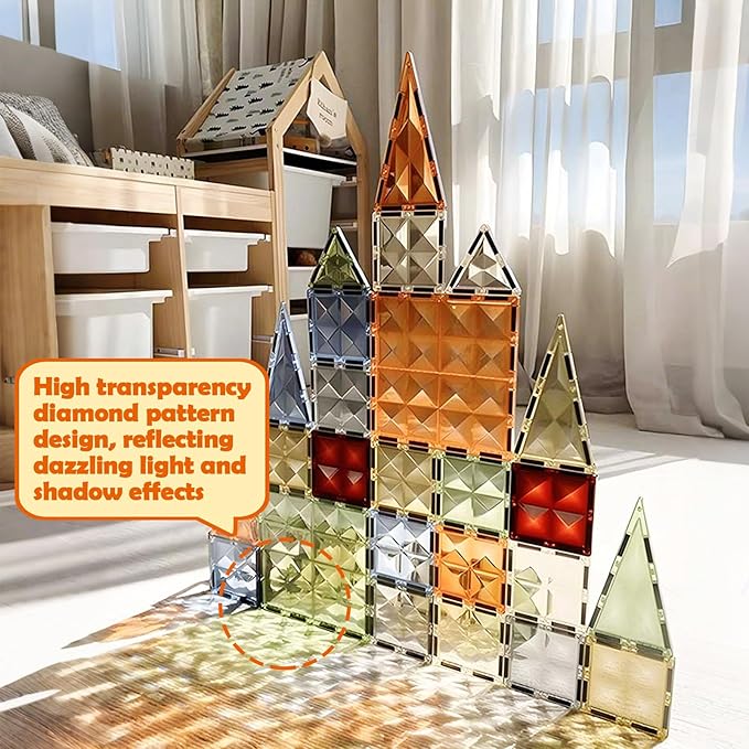 Magnetic Tiles, 4D Colored Window Assembly Puzzle Magnetic Building Blocks Children Educational Toys for Toddlers Kids 3-12 100PCS