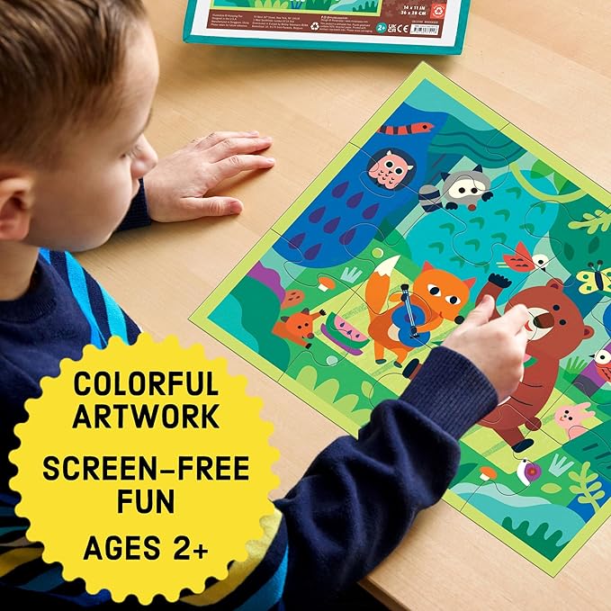 Mudpuppy Woodland Picnic – 12 Piece Puzzle with Reusable Zipper Pouch Featuring Colorful and Fun Illustrations of Forest Animals Perfect for Easy Storage and Travel