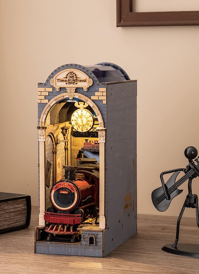 ROBOTIME Book Nook Kit DIY Miniature House Kit 3D Wooden Puzzle Booknook Decorative Bookend Bookshelf Halloween/Christmas Decorations/Gifts for Adults (Time Travel)