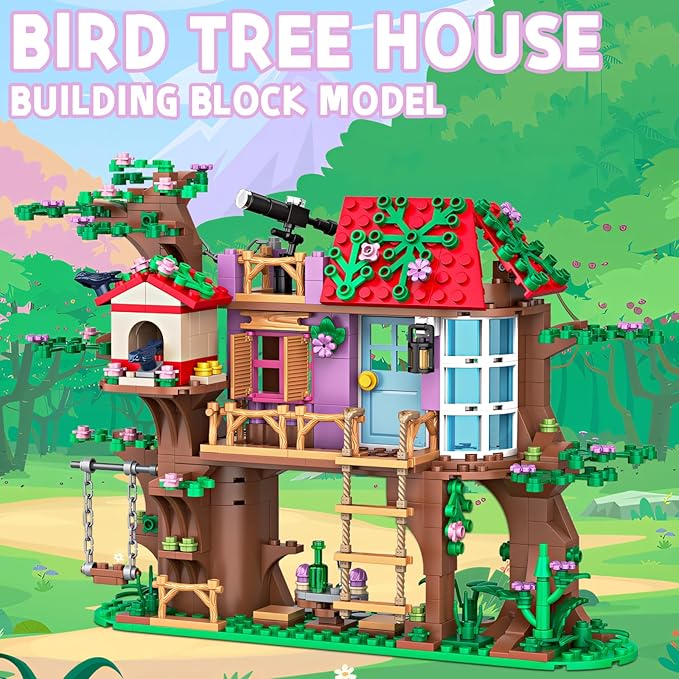 Bird Tree House Building Block Set Creative Forest Playhouse Toy with Swing Ladder and Bird Nest Nature Adventure Kit for Nature Loving Kids Teens