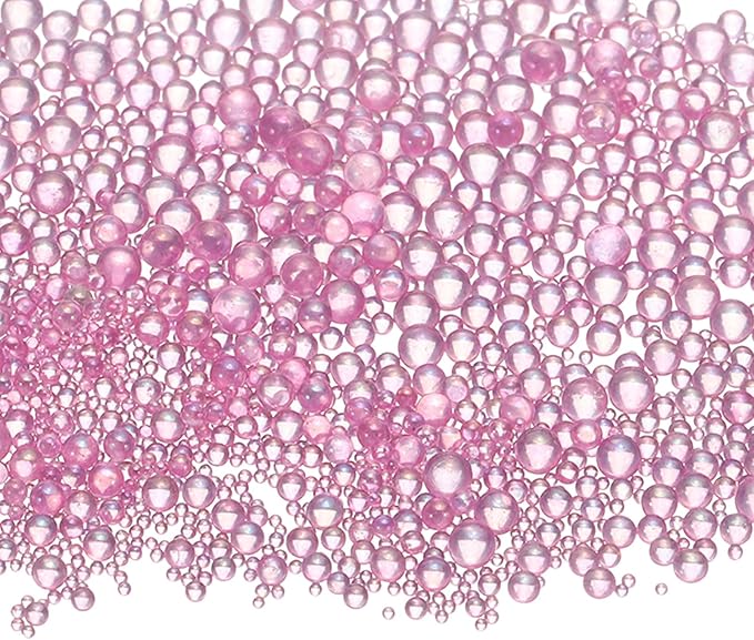 Iridescent Glass Tiny Bubble Beads, 0.4-3mm 10g No Hole Micro Mini Round Purple Pink Water Droplets Beads - Applications: for Resin Filler, Nail Art, Dollhouse Bath Tub
