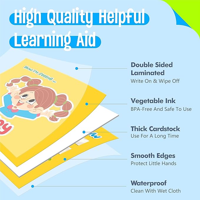 Emotions Flip Chart, 25 Different Feelings with Coping Skills-Learn to Identify Various Moods, Cartoon Faces Emotions for Kids with Autism, ADHD -Emotion Flipbook for Therapy, Home Use