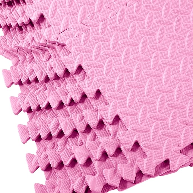 Shihanee 16 Pcs Foam Floor Baby Tiles 11.81 x 11.81 inches Foam Floor Mats Play Mats Bulk with Borders Interlocking for Kids Baby Playroom Nursery Gym（Light Pink）