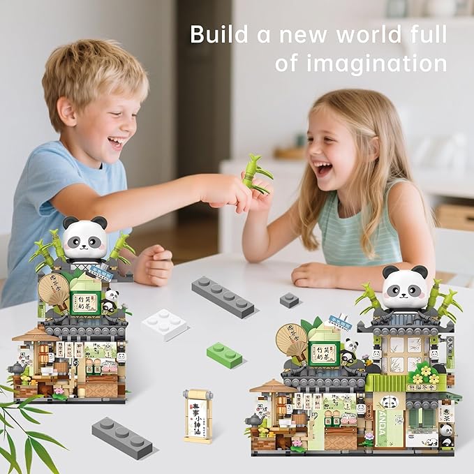 Creative Brick Box Street View-Cute Panda Mini Building Toy Animals Interactive for Kids, Simulation Architecture Toy for Girls and Boys Ages 6+ - Gift Easter, Birthday, Christmas (860 PCS)