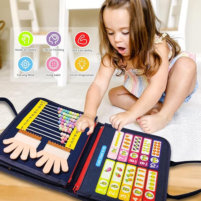 Montessori Busy Board for Boys 3 4 5 Year, Sensory Toys for Toddlers 3-6, Ideal for Travel and Preschool - ABCs, 123s, Shapes, Colors, Animals, Weather, Birthday Gifts