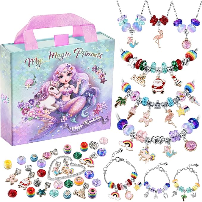 Charm Bracelet Making Kit & Unicorn/Mermaid Girl Toy- ideal Crafts for Ages 8-12 Girls who Inspire Imagination and Create Magic with Art Set and Jewelry Making Kit