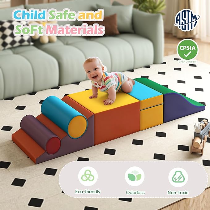 MU Soft Climbing Toys for Toddlers, Soft Foam Climbing Blocks, PU Leather Gym Climb & Crawl Soft Activity Playset, Indoor Climbing Toys Equipment for Kids and Children, Classic Yellow