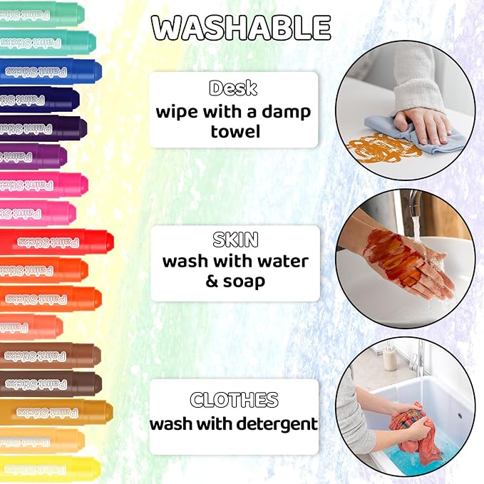 Solid Tempera Paint Sticks 48 Colors, Washable Paint Sticks Bulk, Quick Drying, Non-Toxic, Rainbow Colors Tempera Stick for Kids Toddler, No Mess Art Supplies for Paper Wood Glass Ceramic Canvas