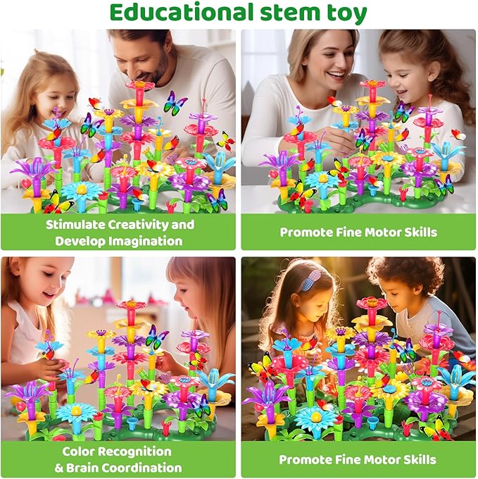 Doloowee 102Pcs Flower Garden Building Toys for Girls 3 4 5 6 7 Year Old, Upgrade DIY Building Stacking Toys, STEM Preschool Educational Toddler Toys Brain Development Kindergarten Kids Toy