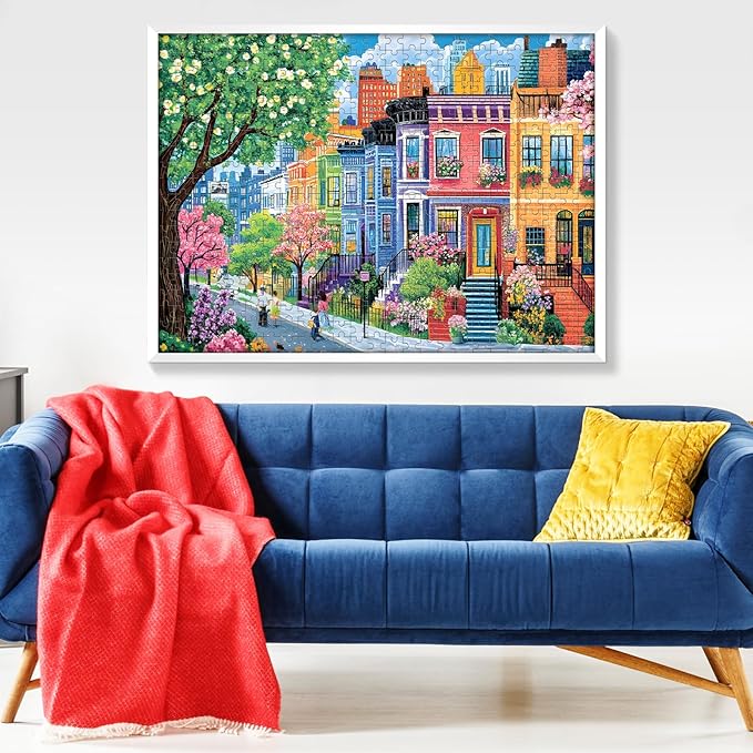500 Pieces Puzzles for Adults, Spring Puzzle for Adults Children Elderly, Colorful Street Jigsaw Puzzle, Recycled Paper Puzzle 500 Pieces, Family Activity Game Nights Gifts 20.5x15 in