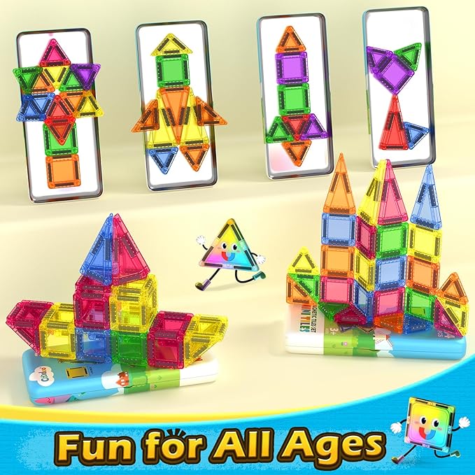 Magnetic Tiles for Kids Ages 4-8 Toddler Toys Magnetic Blocks Building Toy STEM Outdoor Kids Toys Gift for Boys & Girls 3+ Year Old, Pocket-Sized Mini Tiles for Classroom Must Haves