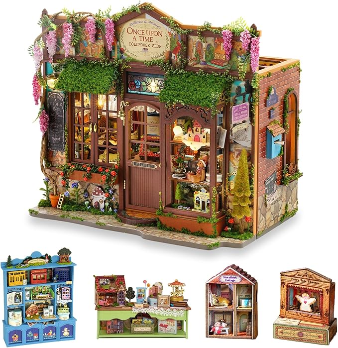 TuKIIE DIY Miniature House Kit with Furniture, 1:24 Scale Creative Room Opened & Closed Wooden Dollhouse Book Nook Plus Dust Proof for Kids Teens Adults(Dollhouse Shop)