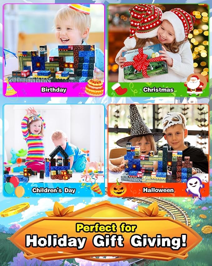 Aleath Magnetic Blocks Building Toys for Kids: 100PCS Magnet Cubes Trains Set - Kids Toys for Christmas Birthday Gifts - 0.8 inch Magnetic Blocks for Boys & Girls 3+