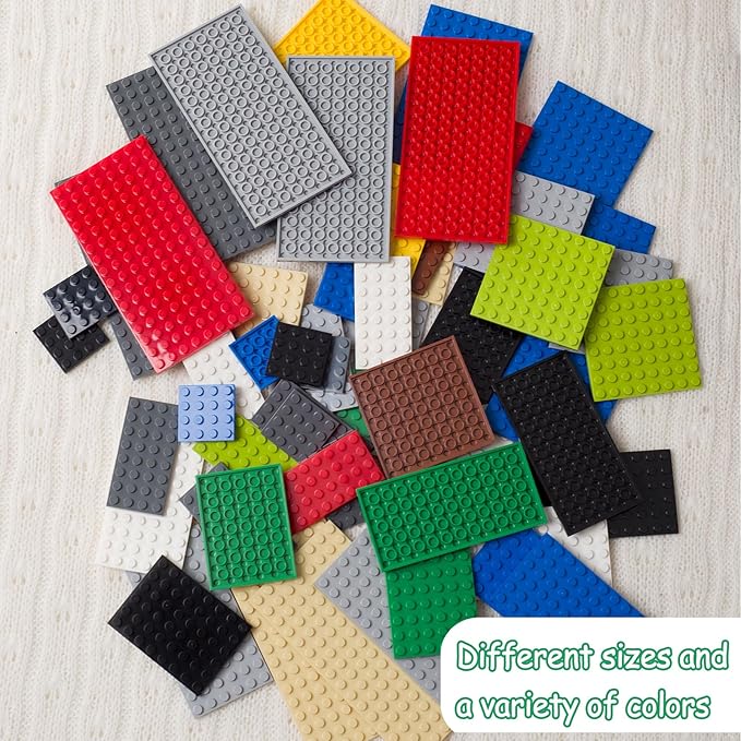 Classic Building Plate, 60pcs Random Mixed Colour with 6 Size Building Plate Base Plate, Compatible with Lego Parts and Pieces, Building Bricks, for Most Brands