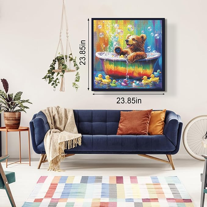 Bear Animal Puzzles for Adults 1000 Pieces, Funny Bathing Bears Jigsaw Puzzle, Challenging Rainbow Duck Puzzle as Home Decor
