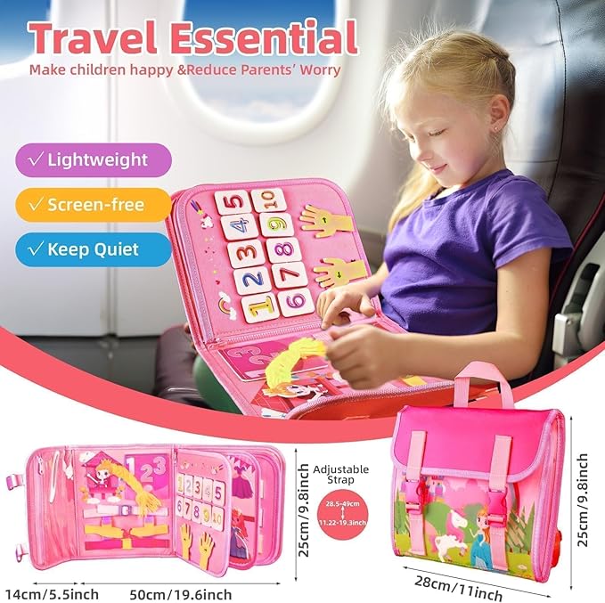 Montessori Busy Book for Toddlers 1 3, 19 in 1 Educational Learning Toys for Toddlers 2 4，Sensory Fine Motor Skills Activity Board for Girls Birthday Gifts,Busy Book Travel Toys