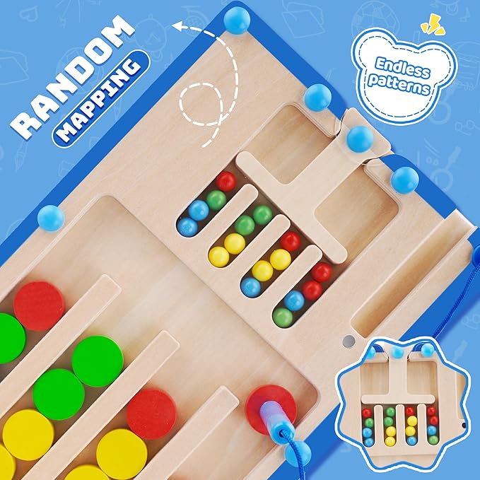 FCSONU Kids Magnetic Color Matching Puzzle Board Toys, Toddler Montessori Toys for 3 4 5 6 Years Old Boy Girls Birthday Gifts, Wooden Sensory Autistic Puzzle Maze Game Age 3-6, Preschool Activities