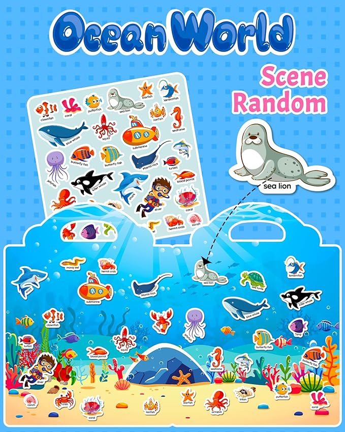Reusable Sticker Book for Toddlers 2-4 Years, Stickers for Kids, Toddler Craft Activities, Toddler Travel Toys Ages 2+ Boy Girl Birthday Gifts