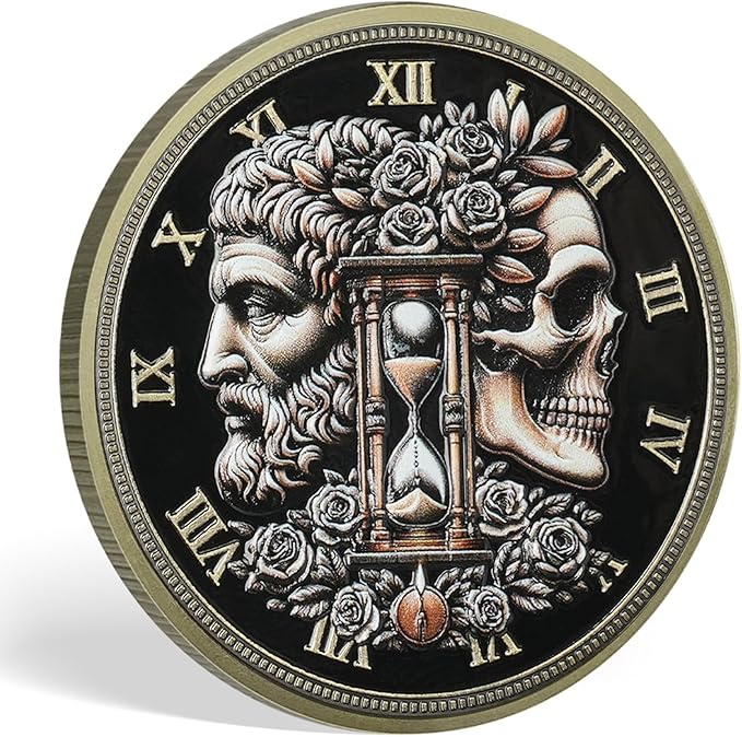 AtSKnSK Memento Mori Coin Momento Mori Coin Skull Coin Stoic Gifts Memento Mori Calendar Living Memento Mori Amor Fati Coin (Memento Mori Coin - 4)