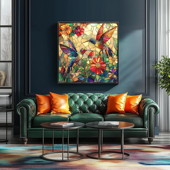 Stained Glass Flower Bird Puzzles for Adults 500 Pieces Colorful Mosaic Hummingbird Jigsaw Puzzles 500 Pieces with Letters on Back Hard Impossible Difficult Challenging Family Puzzle (20"X20")