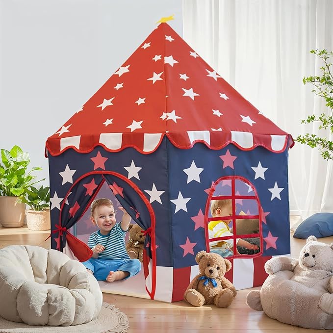 Large Girls Play Tent Princess, Boys Castle Kids Playhouse Indoor Outdoor Toddler Teepee | American Style Design, Age 3-8| Detailed Instructions| Colorful Package| Christmas Birthday Gift red
