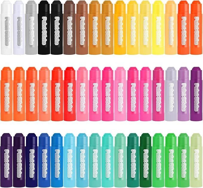 Solid Tempera Paint Sticks 48 Colors, Washable Paint Sticks Bulk, Quick Drying, Non-Toxic, Rainbow Colors Tempera Stick for Kids Toddler, No Mess Art Supplies for Paper Wood Glass Ceramic Canvas