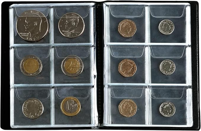 Coin Collection Album 60 Pockets - 4.5x4.5cm/1.8x1.8 inch Coin Holder Book Coin Storage Album Money Penny Pocket for Collectors Green CS0106GR