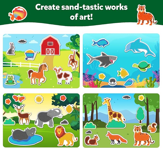 Skillmatics Sand Art Activity - Mess-Controlled DIY Animal Craft Kit with 50+ Colorful Stickers, Creative Arts & Crafts for Kids, Fun Hands-On Activity, Christmas Gifts for Ages 4, 5, 6, 7, 8, 9, 10