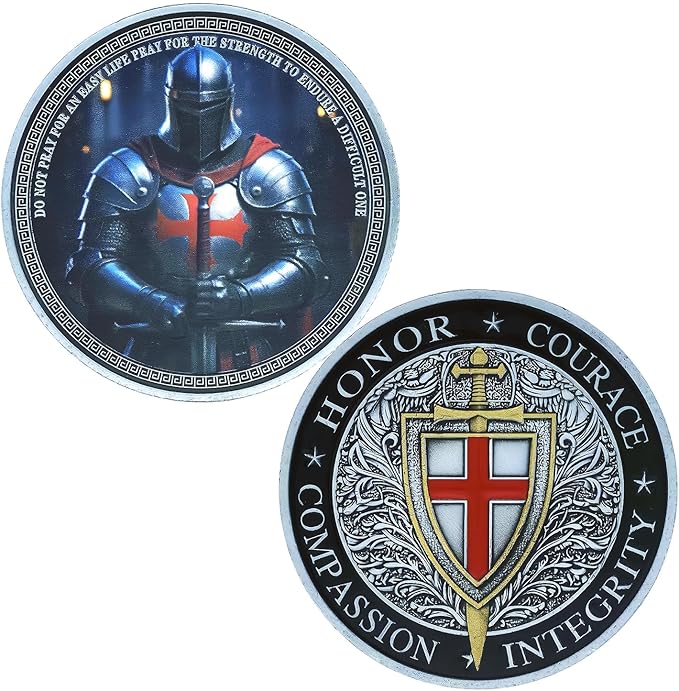 Knight Templar Challenge Coin Armor Red Cross Shield Faith and Bravery Coin Collection (Single Coin)