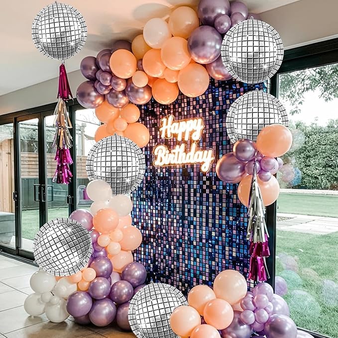 6Pcs Giant 4D Disco Ball Balloons, Sparkle Silver Disco Party Decorations, 22 Inch Round Foil Balloons for NYE 2025 Birthday Party Baby Shower Wedding Decorations