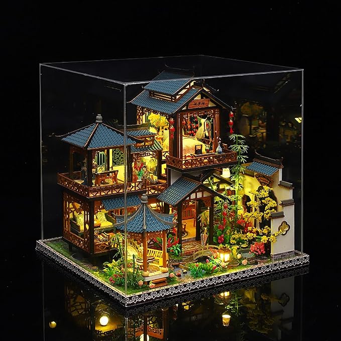 DIY Book Nook Kit - DIY Miniature Dolls House Kit with Furniture and LED Light, 3D Puzzle Wooden Art Bookends, Model Kits for Adults to Build (Yayun Lanting)
