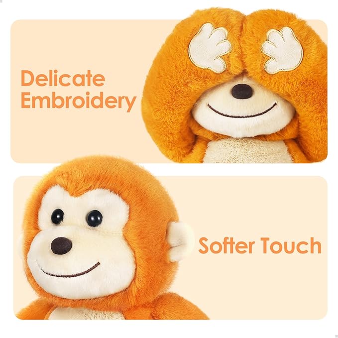 iPlay, iLearn Baby Monkey Stuffed Animal, 12" Infant Soft Hide Seek Soft Plush Toy, Newborn Babies First Birthday Gift, Cute Easter Basket for 0 3 6 9 12 Month, 1 2 3 Year Old Toddlers Girl Boy Kid